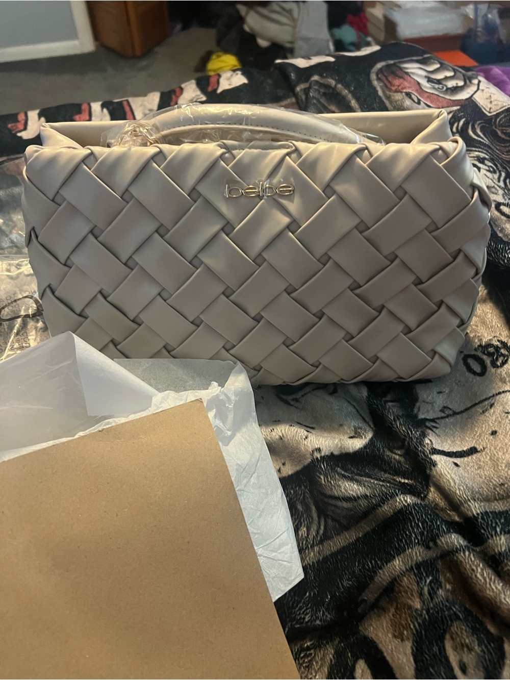Bebe Tan/Cream Woven Crossbody NWT